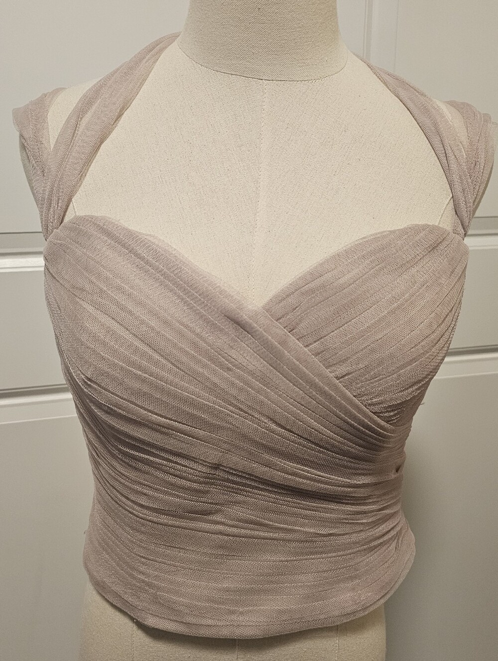 Watters & Watters Dusty Rose Pink Tulle Bustier Top Multi-Way Straps Strapless